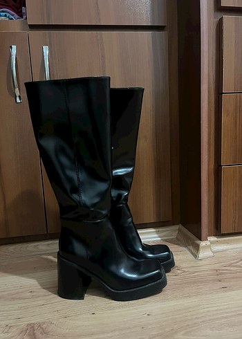 36 Beden siyah Renk Kadın Siyah Deri Gotik Dizüstü Bot