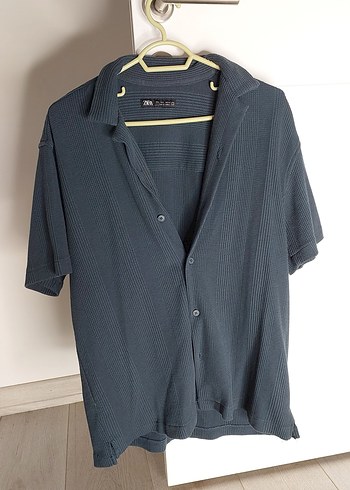 Düğmeli Kısa Kollu Yeşil Erkek Keten Gömlek - Görsel 3