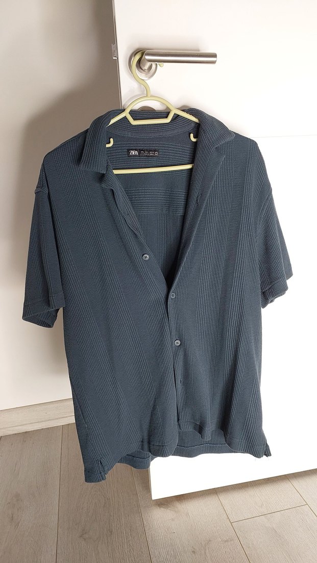 Düğmeli Kısa Kollu Yeşil Erkek Keten Gömlek - Görsel 3