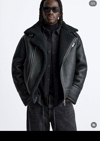Siyah erkek kürklü deri ceket zara - Görsel 3