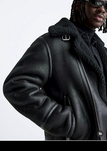 Siyah erkek kürklü deri ceket zara - Görsel 2