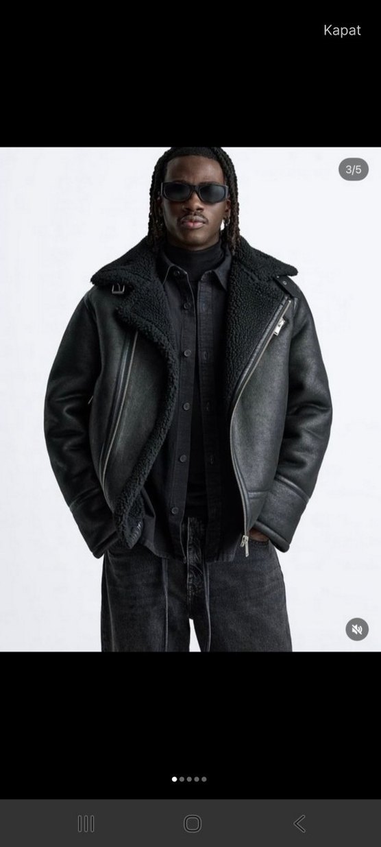Siyah erkek kürklü deri ceket zara - Görsel 3