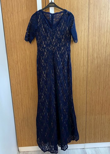 Lacivert Dantel Uzun Abiye Elbise - Görsel 4