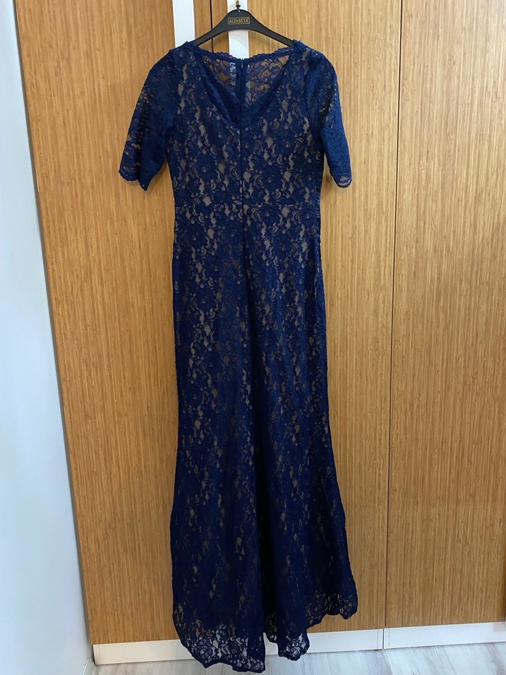 Lacivert Dantel Uzun Abiye Elbise - Görsel 4