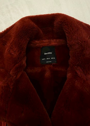 Kadın Bershka Kırmızı Deri Kürklü Biker Ceket - Görsel 2