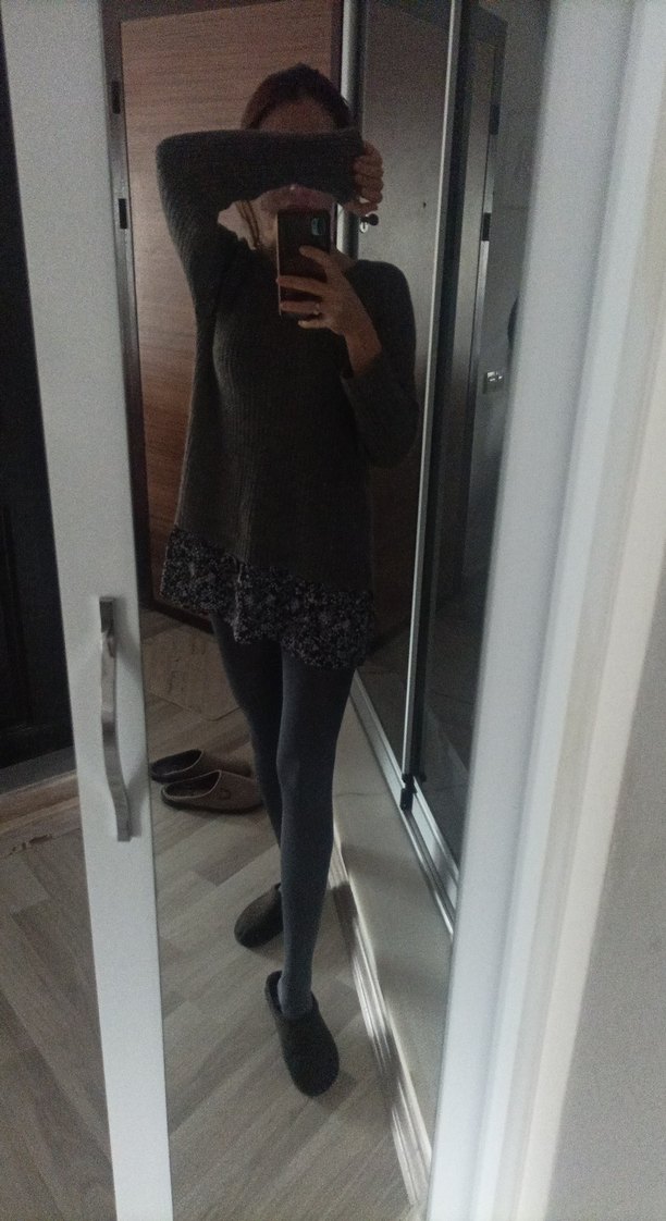 Gri Midi Triko Hamile Kazak - Görsel 3