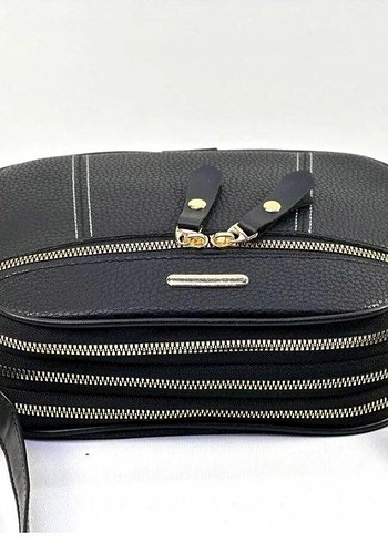 Siyah suni Deri Fermuarlı Kadın Çanta - Görsel 3