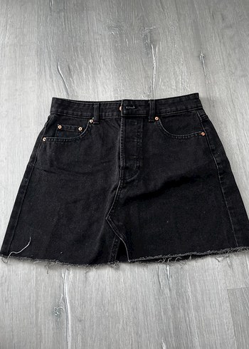 Siyah Bol Kesim Denim Mini Etek