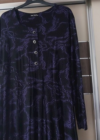 xl Beden mor Renk Mor Bağlama Desenli Uzun Kollu Uzun Elbise