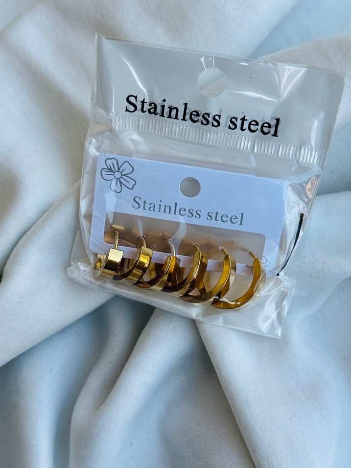 Altın Renkli Mini Tokalı Küpe Seti - Görsel 2