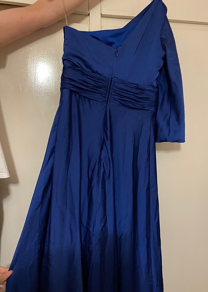 Gece mavisi tek omuz abiye - Görsel 5