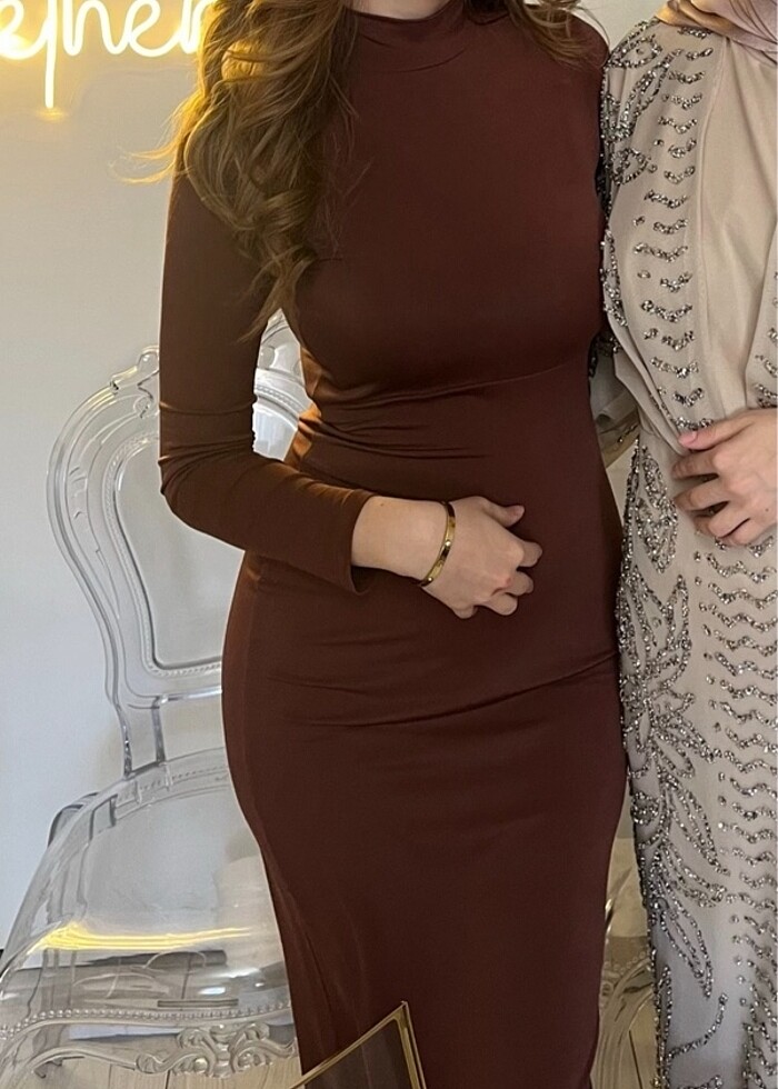 Kahverengi elbise - Görsel 2