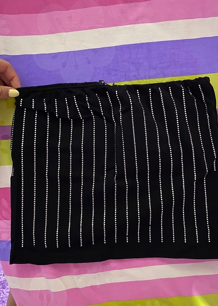 Dilvin taşlı straplez bluz - Görsel 4