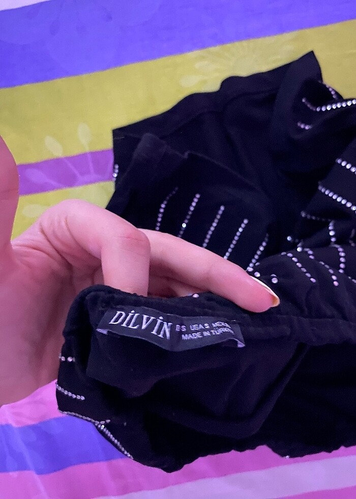 Dilvin taşlı straplez bluz - Görsel 5