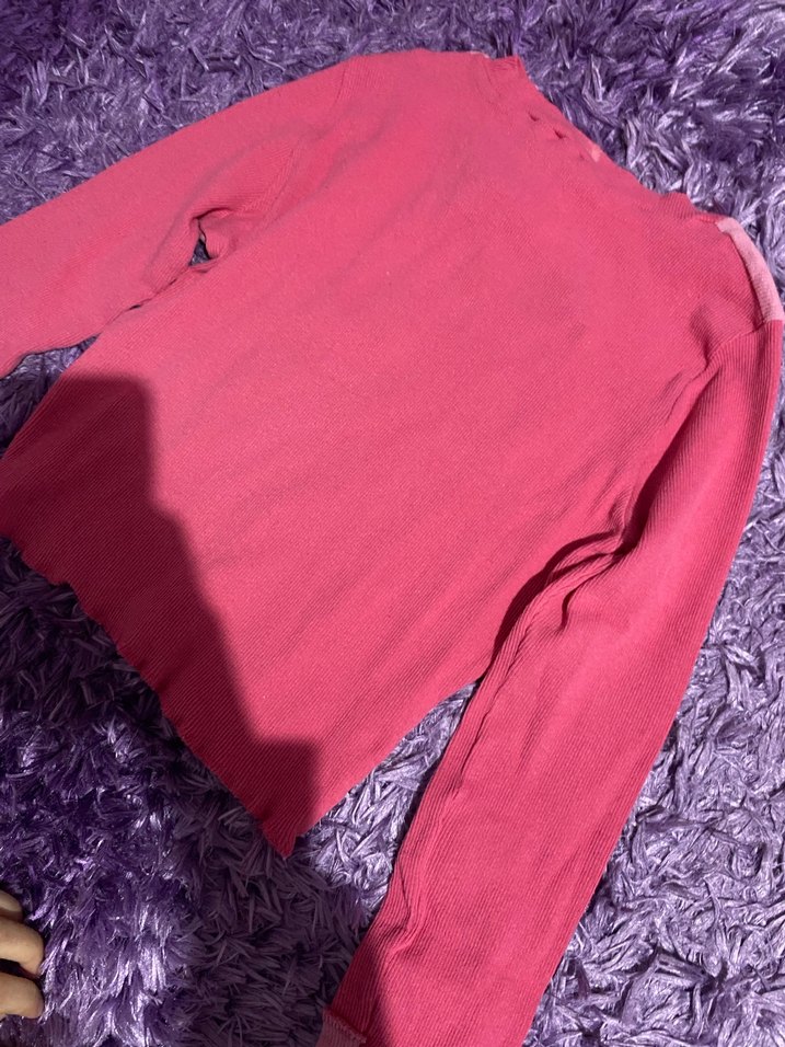 Uzun kollu triko pembe kazak - Görsel 2