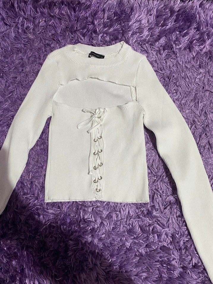 Kadın Beyaz Uzun Kollu Triko Kazak - Görsel 2