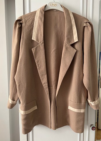xl Beden Bej Keten Düğmeli Kadın Blazer Ceket 42 beden