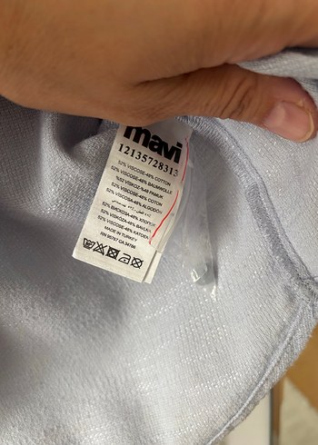 m Beden gri Renk Mavi marka V Yaka Keten Kadın Gömlek