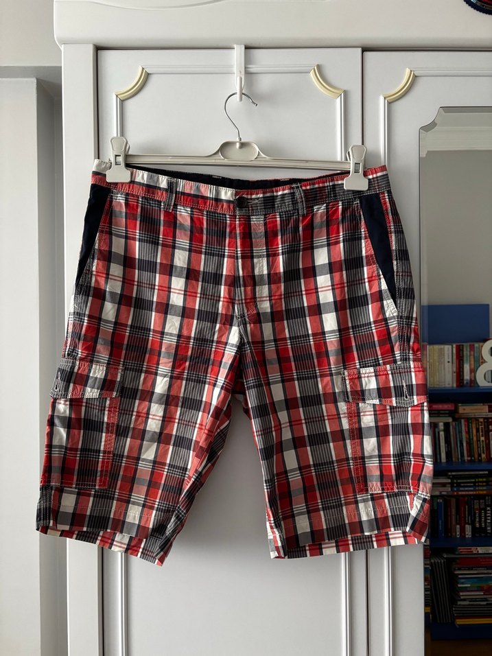Kırmızı Ekose Desenli Rahat Kesim Erkek Şort - Görsel 2