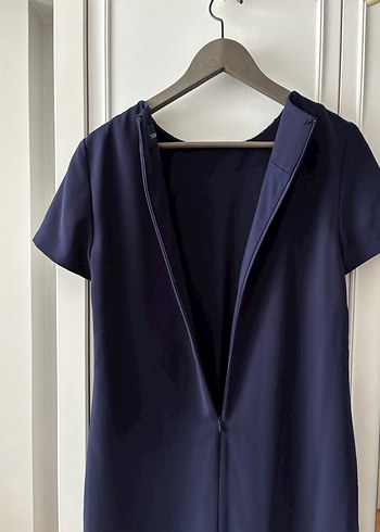 Lacivert Midi Kadın Elbise, Kısa Kollu, Pilili - Görsel 5