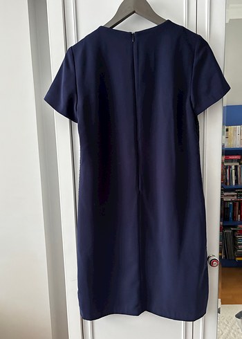 Lacivert Midi Kadın Elbise, Kısa Kollu, Pilili - Görsel 4