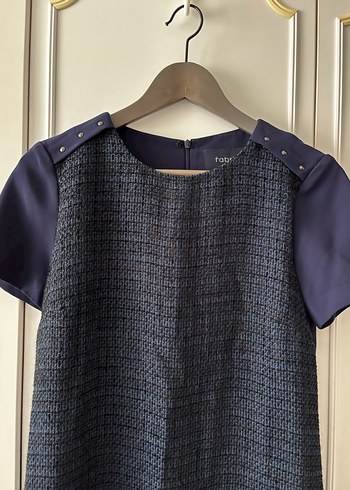 Lacivert Midi Kadın Elbise, Kısa Kollu, Pilili - Görsel 2