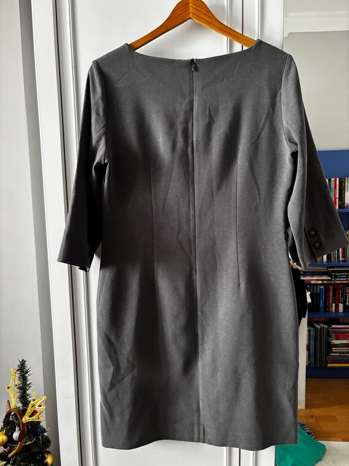 Gri elbise , Kısa Kollu, Drapeli - Görsel 3