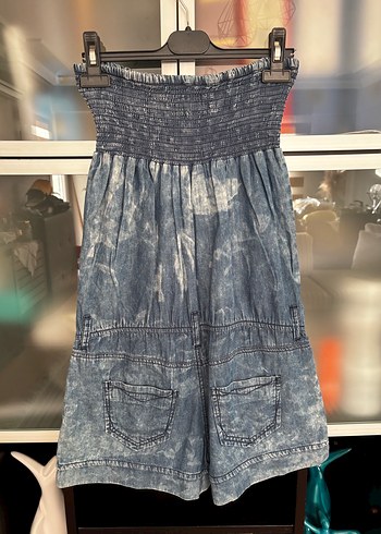 Kadın Kot Mini Tulum Bağcıklı ve Kolsuz - Görsel 2