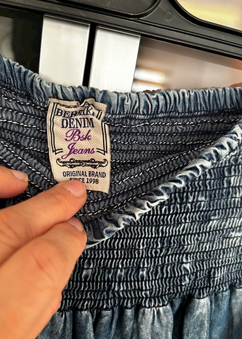 Kadın Kot Mini Tulum Bağcıklı ve Kolsuz - Görsel 3