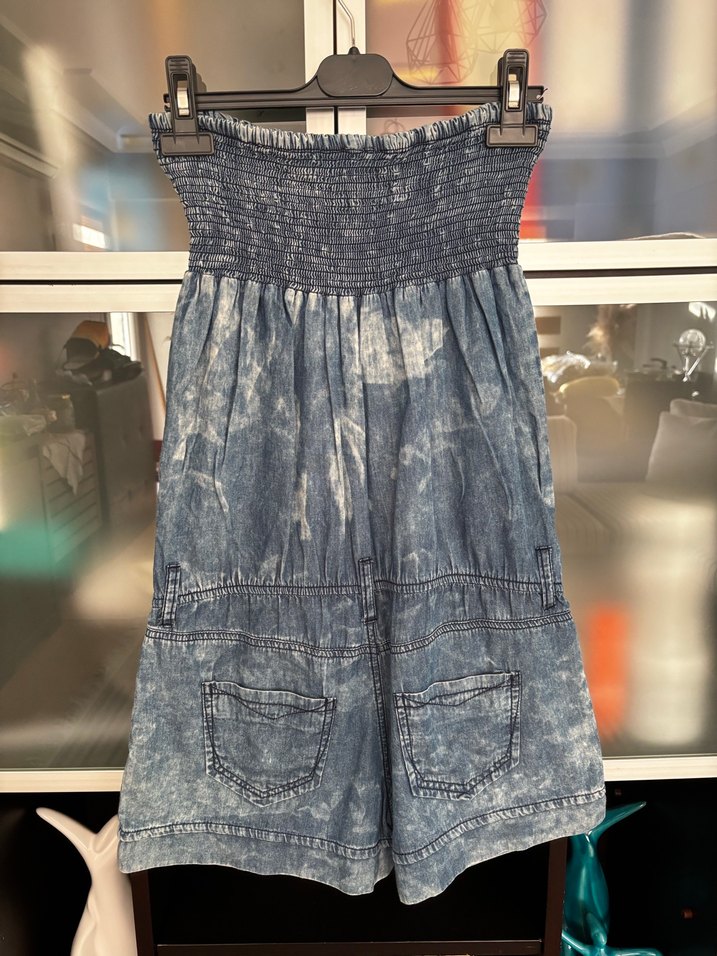 Kadın Kot Mini Tulum Bağcıklı ve Kolsuz - Görsel 2