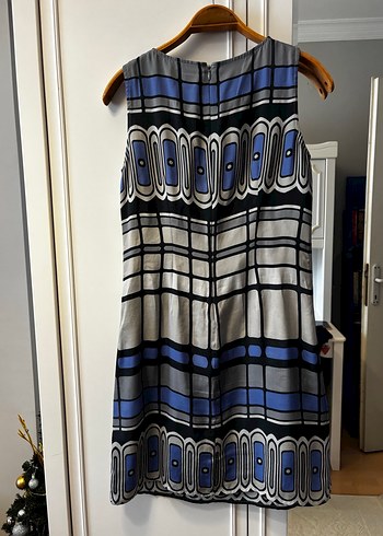 Mavi Gri Desenli Midi Elbise - Görsel 2