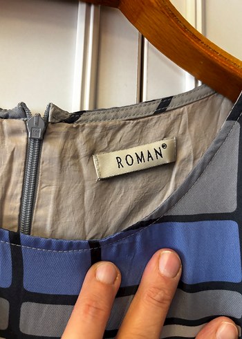 Mavi Gri Desenli Midi Elbise - Görsel 5