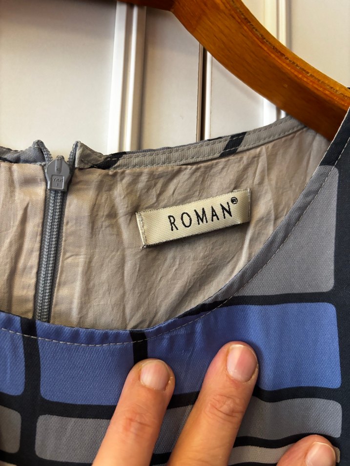 Mavi Gri Desenli Midi Elbise - Görsel 5