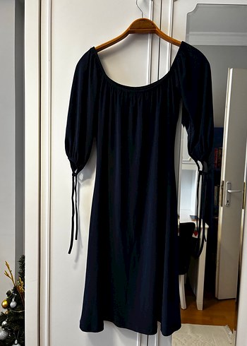 Lacivert Drapeli Midi Bohem Elbise - Görsel 2