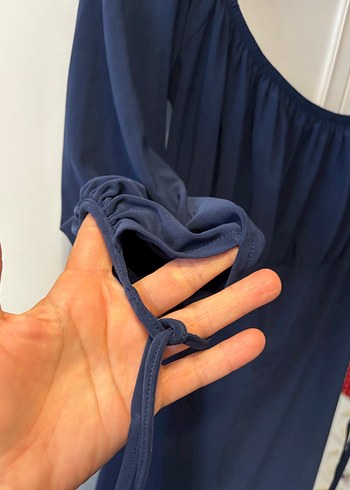 Lacivert Drapeli Midi Bohem Elbise - Görsel 4