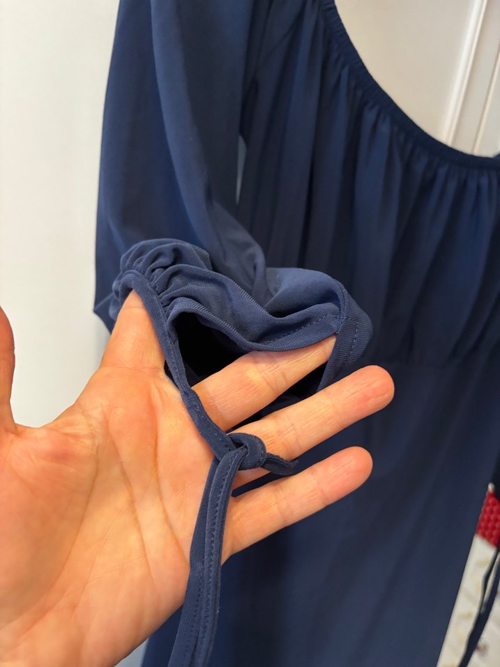 Lacivert Drapeli Midi Bohem Elbise - Görsel 4