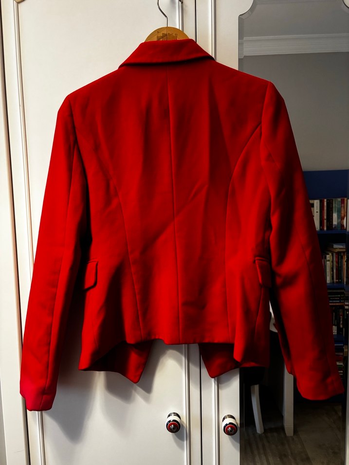 Kadın Kırmızı Süet Düğmeli Blazer Ceket - Görsel 2