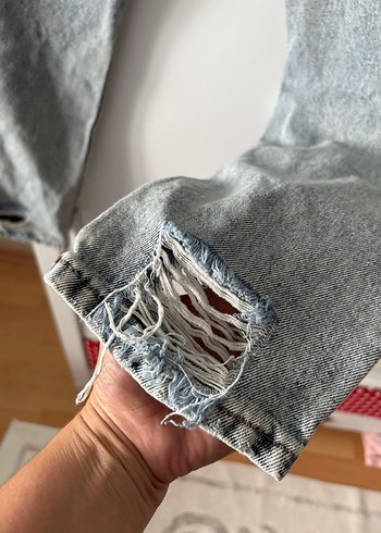 29 Beden gri Renk Gri Baskılı Düğmeli Kadın Denim Pantolon