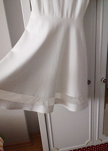 Beyaz Kısa Kollu Pamuklu Elbise - Görsel 8