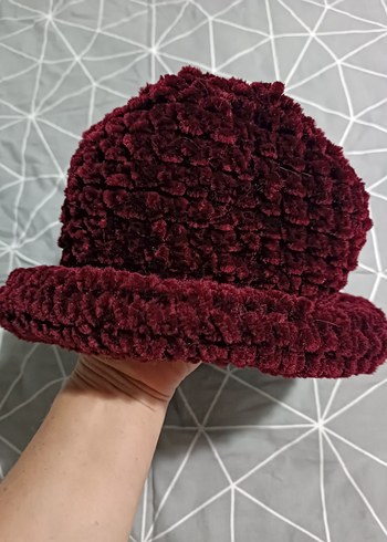 Bordo Örgü Kadın Şapka - Görsel 5