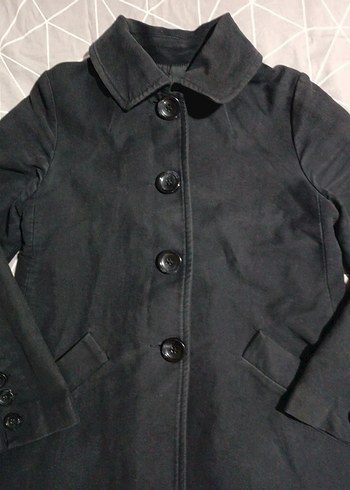 Düğmeli Siyah Midi Kaban - Görsel 5