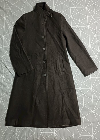 Düğmeli Kahverengi Uzun Kaşe Kadın Kaban - Görsel 2