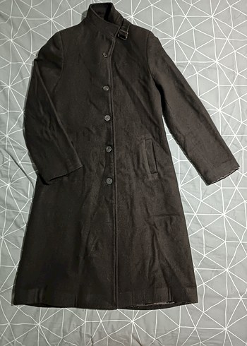 Düğmeli Kahverengi Uzun Kaşe Kadın Kaban - Görsel 3