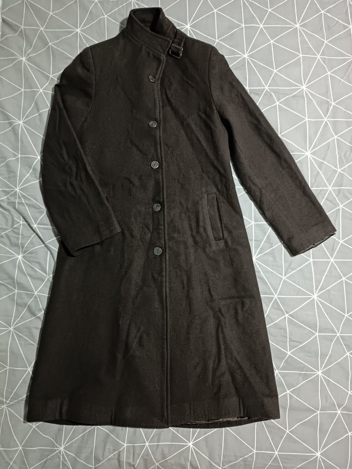 Düğmeli Kahverengi Uzun Kaşe Kadın Kaban - Görsel 2