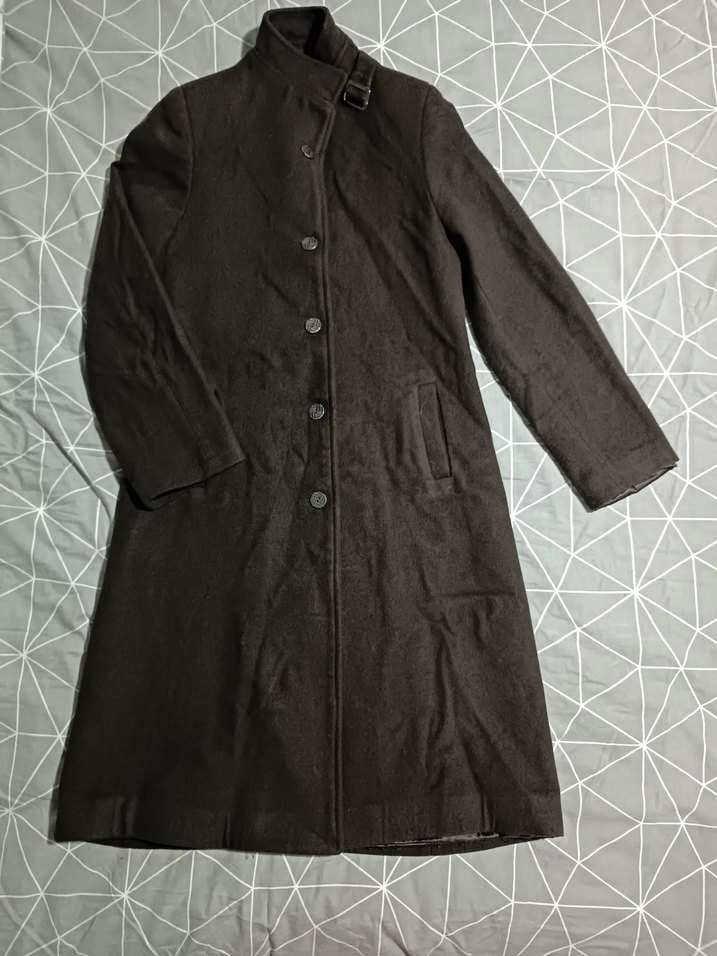 Düğmeli Kahverengi Uzun Kaşe Kadın Kaban - Görsel 3