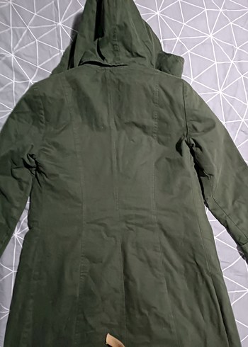 Kadın Haki Kapüşonlu Uzun Ceket - Görsel 12