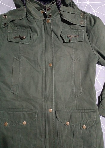 Kadın Haki Kapüşonlu Uzun Ceket - Görsel 3