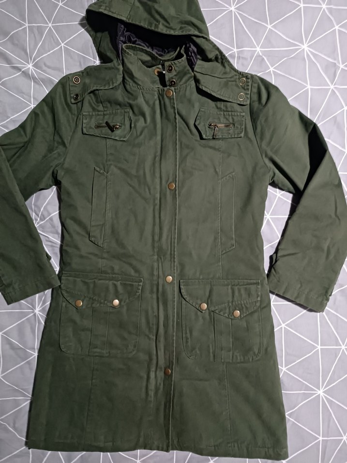 Kadın Haki Kapüşonlu Uzun Ceket - Görsel 2