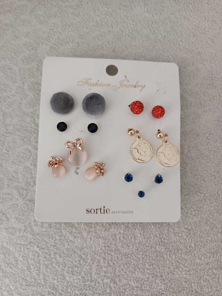 Kadın Çoklu Küpe Seti, Mini, Pul İşlemeli - Görsel 2