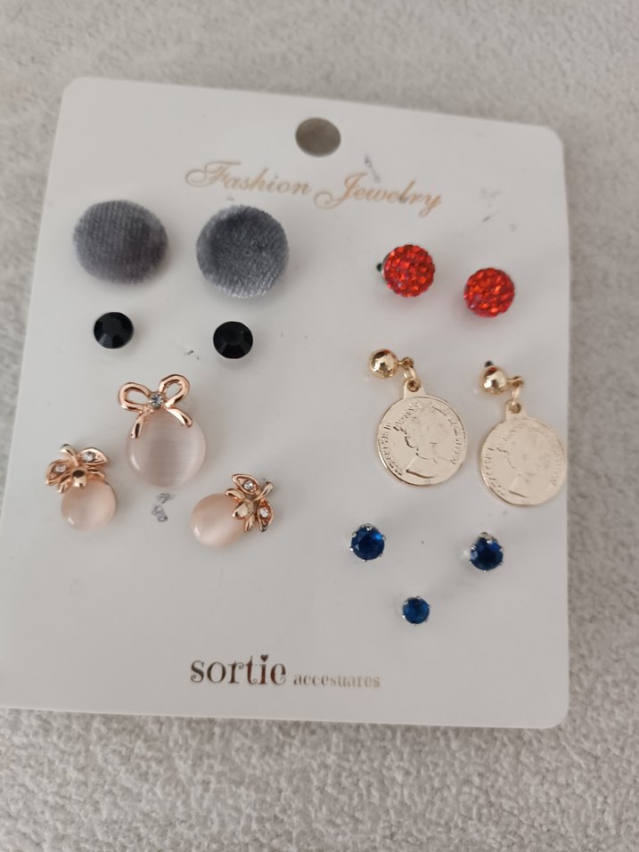 Kadın Çoklu Küpe Seti, Mini, Pul İşlemeli - Görsel 5